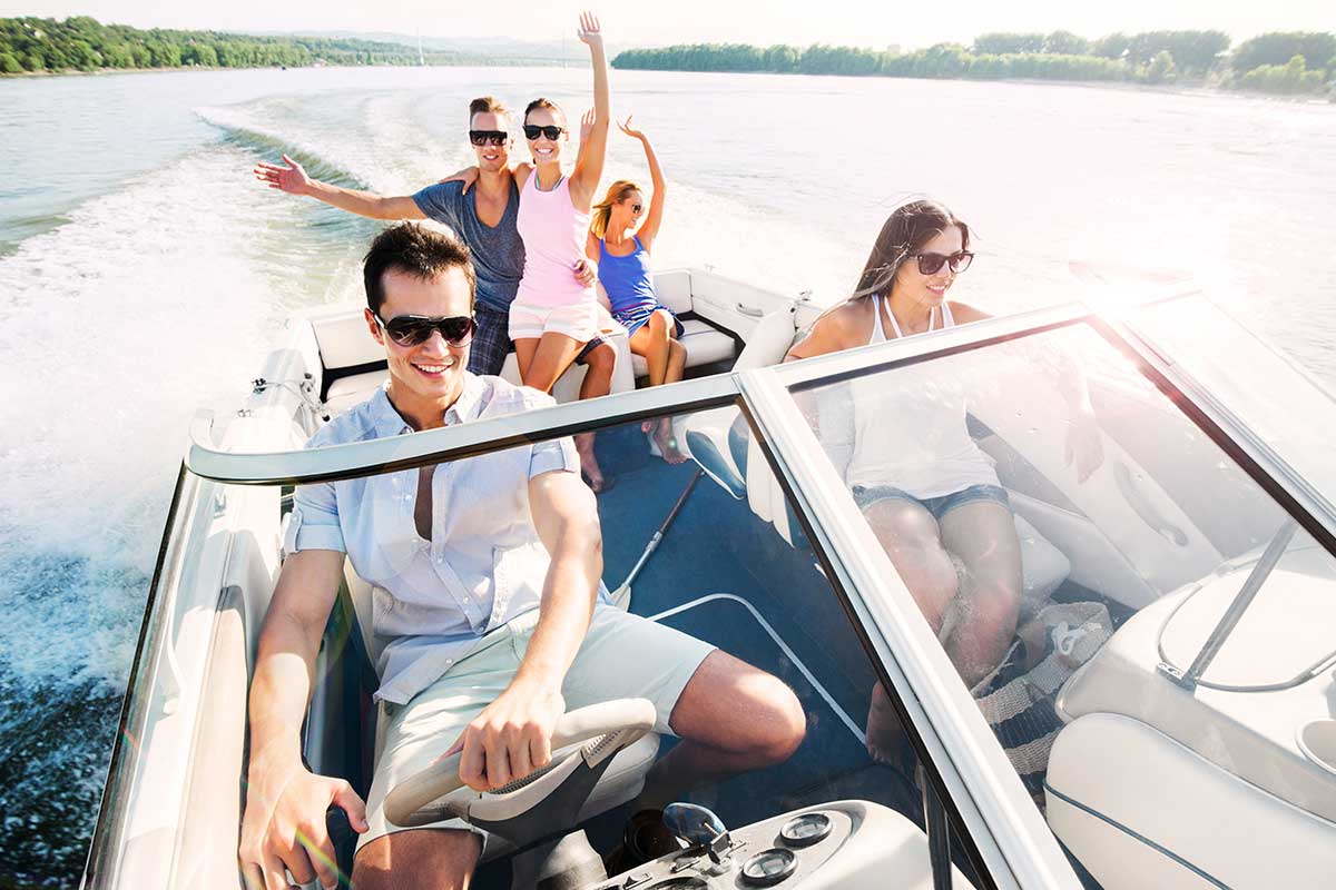 Friends on a powerboat